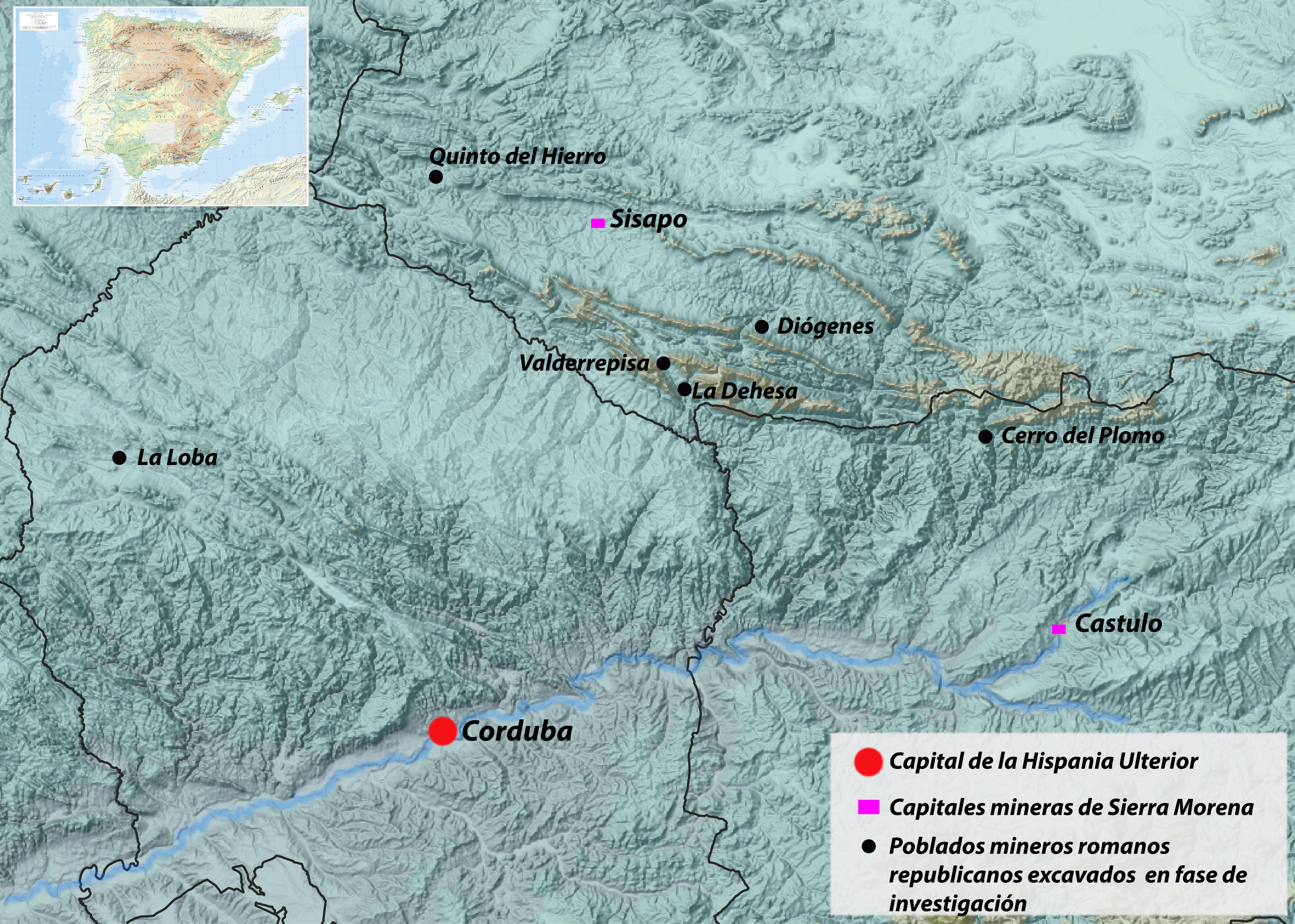 26. Mapa de Sierra Morena con ubicacion de Valderrepisa y otros yacimientos mineros romanos del entorno  1